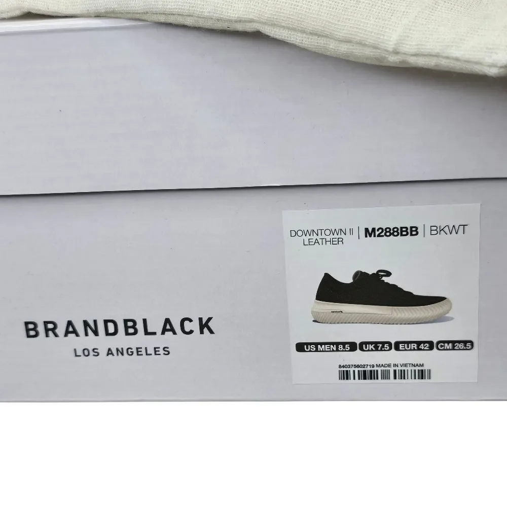 Brandblack Men’s 8.5 Black Leather Low Top Casual Streetwear Sneakers Shoes